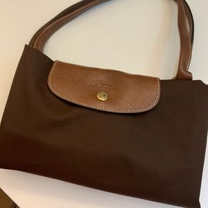 Longchamp large tote bag brown nylon+leather